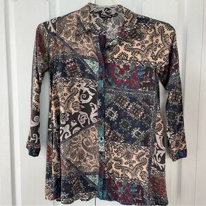 Tolani Collection Colorful Boho Modal Top XS Flowy Long Sleeve Tunic